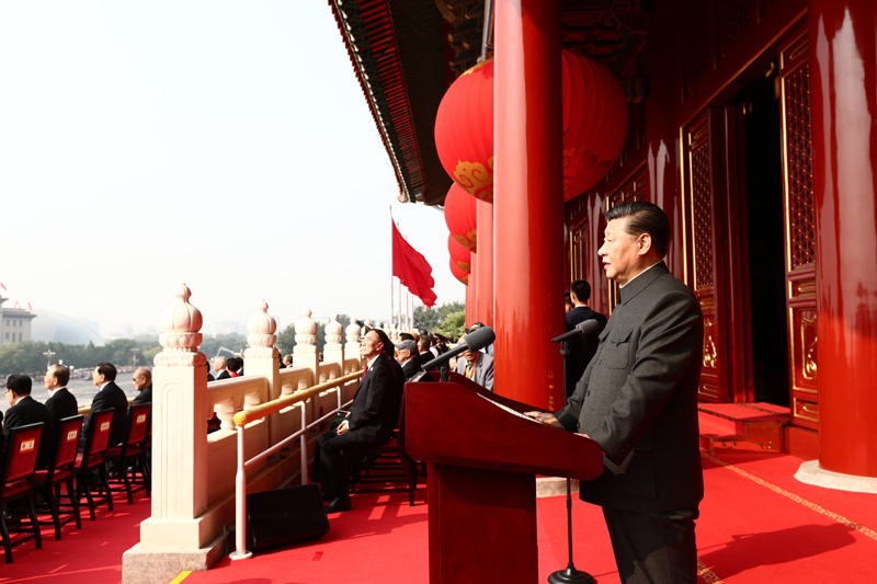 10月1日上午，慶祝中華人民共和國成立70周年大會在北京天安門廣場隆重舉行。中共中央總書記、國家主席、中央軍委主席習(xí)近平發(fā)表重要講話。